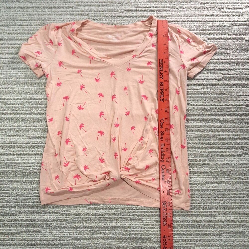 no boundaries juniors xs palm tree print v neck twist knot front tees pink rayon